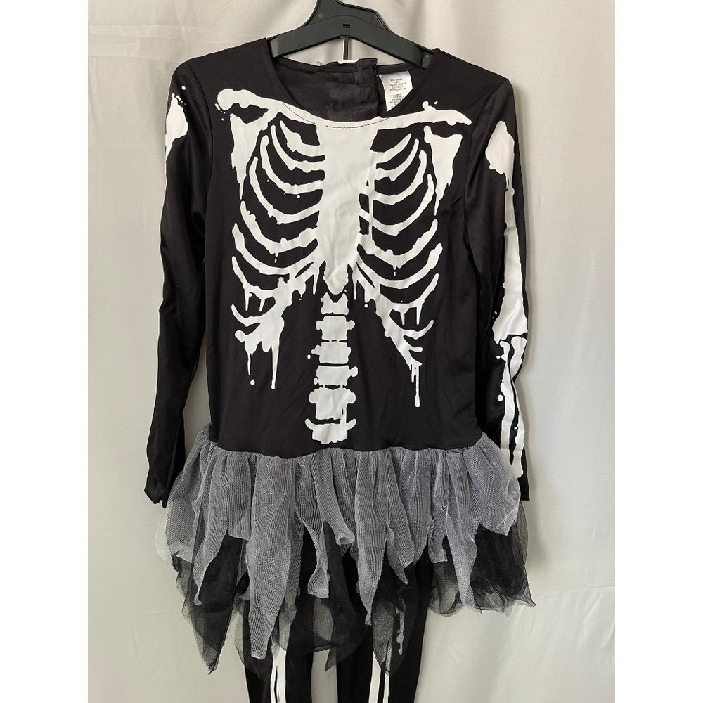 Girls Black/White Skeleton Tulle Bottom Top & Pant Halloween Costume - Picture 11 of 12